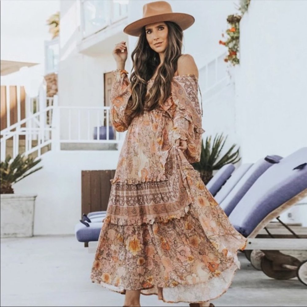 Long Sleeve Boho Floral Gypsy Print Maxi Dress - Picture 5 of 15